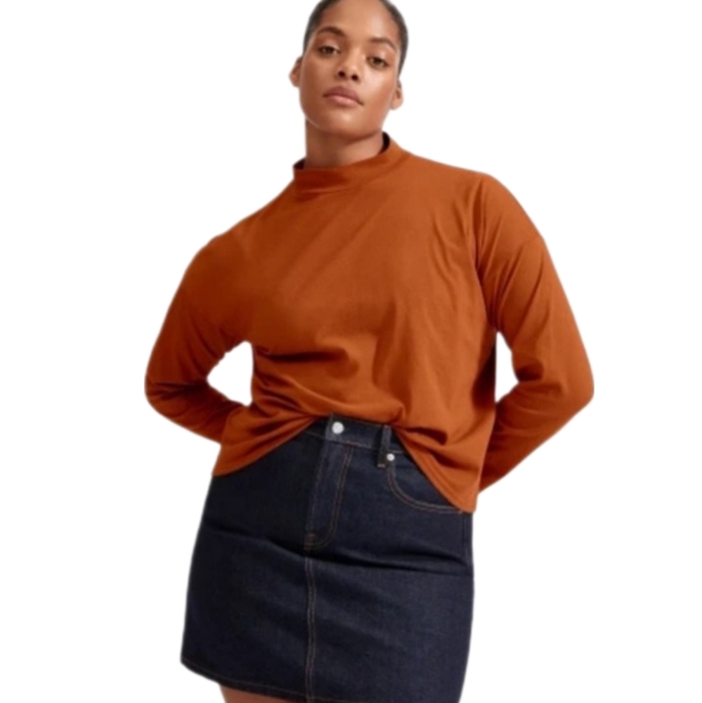Everlane Burnt Orange Mockneck Knit Long Sleeve Shirt Top Size M Womens